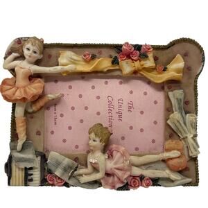 Vintage 90s Ballerina Cherub Resin Picture Frame Pink Floral 3.5x5